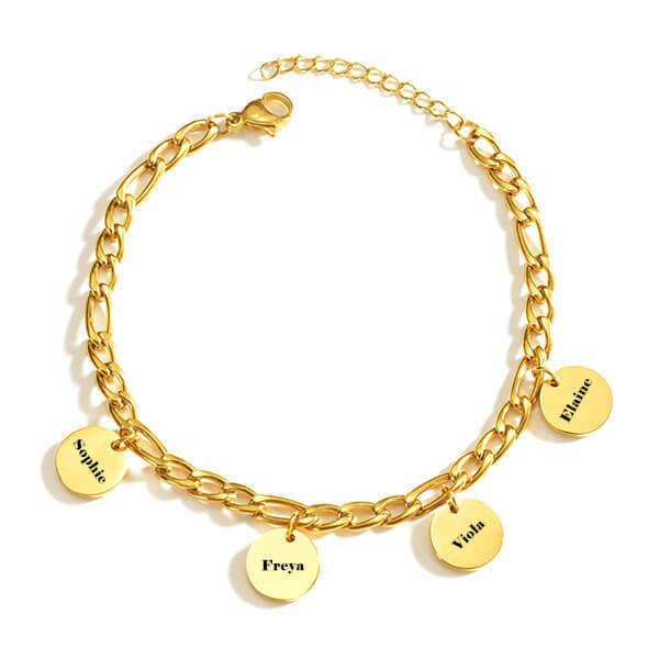 Gold custom engraved name disc bracelet wholesale vendors personalized anklet with custom date suppliers